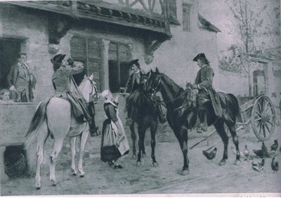 एक सराय में रुकना, प्रसिद्ध लीव्स के कैसल्स रोमांस का चित्रण, c.1940 द्वारा जीन लुइस अर्नेस्ट मीसोनियर
