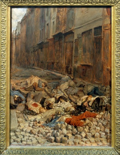 1848 की क्रांति: "" जून 1848 में बैरिकेड रुए डे ला मोर्टेलेरी या गृह युद्ध की स्मृति "" अर्नेस्ट मीसोनियर (1815-1891) 1848 सन द्वारा पेंटिंग। 0.29 x 0.22 मीटर पेरिस। लौवर संग्रहालय द्वारा जीन लुइस अर्नेस्ट मीसोनियर