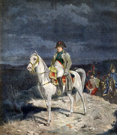 1814 में घोड़े पर सवार फ्रांस का सम्राट नेपोलियन प्रथम - मेसोनियर के बाद उत्कीर्णन। द्वारा जीन लुइस अर्नेस्ट मीसोनियर