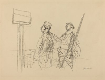 एक प्लेकार्ड को देखते हुए दो सैनिक, शायद 1918। द्वारा Jean Louis Forain