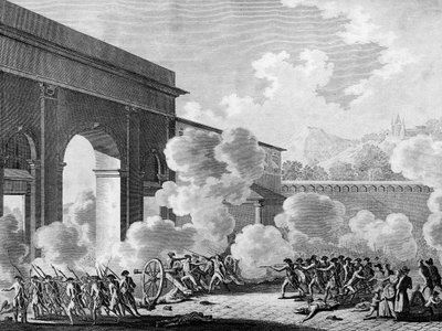 फ्रांसीसी क्रांति: 31 अगस्त 1790 को नैन्सी का मामला (नैन्सी शहर की चौकी का विद्रोह)। प्रायर के बाद बर्थौट द्वारा उत्कीर्णन। पेरिस, क्रांति के इतिहास संस्थान का पुस्तकालय द्वारा जीन लुइस II (बाद में) प्रियर