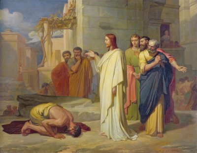 जीसस हीलिंग द लीपर, 1864 द्वारा Jean Marie Melchior Doze