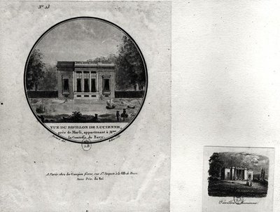 मैडम डु बैरी (कागज पर wc) के लिए क्लाउड-निकोलस लेडौक्स (1736-1806) द्वारा निर्मित लुईवेसीनेस में एक मंडप का दृश्य द्वारा जीन टेस्टार्ड