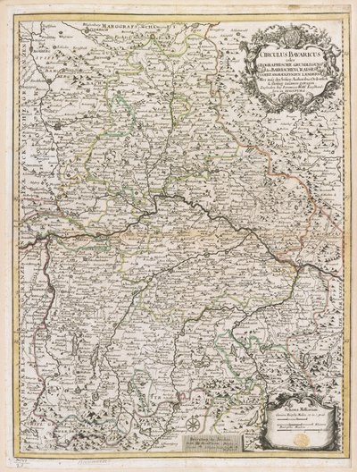 बवेरिया का मानचित्र, लगभग 1695 (रंगीन उत्कीर्णन) द्वारा जेरेमीस वोल्फ