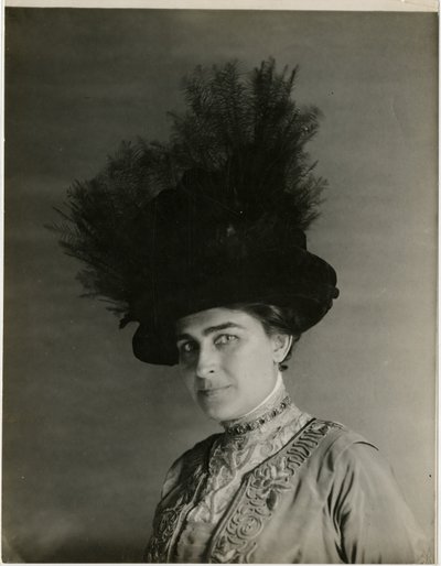 पंख वाली टोपी का क्लोज अप, c.1905-18 (जिलेटिन सिल्वर फोटो) द्वारा जेसी टार्बो बील्स