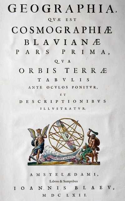 जोआन ब्लेयू (1596-1673), तांबे की नक्काशी, 57.5x39 सेमी, एम्स्टर्डम द्वारा भाग I का शीर्षक पृष्ठ, एटलस मायर, एटलस 11 खंडों में द्वारा जोन ब्लाउ
