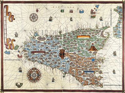 सिसिली का द्वीप। (सिसिलिया) जोन मार्टिंस का नेविगेशन नक्शा (1556-1591) द्वारा जोन मार्टिंस