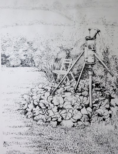 द गार्डन पंप, 1973 (लकड़ी का कोयला) द्वारा जोन थेवेसी