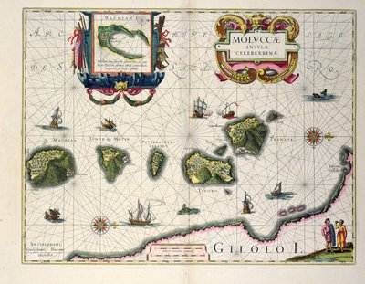 1640 में हलमहेरा से मोलूका द्वीपों को दिखाने वाला नक्शा द्वारा Joannes Jansson