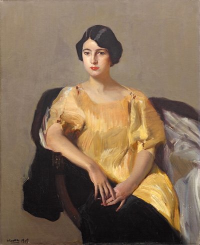 एलेना इन ए यलो रॉब, 1909। द्वारा Joaquín Sorolla