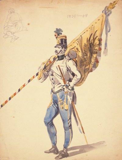 हंगेरियन इन्फैंट्री रेजिमेंट की बटालियन कलर के साथ एक अधिकारी, 1835-1848, 19 वीं शताब्दी द्वारा जोहान बैपटिस्ट हेनेफेटेर