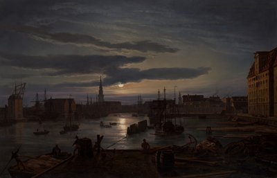 मूनलाइट, 1846 द्वारा कोपेनहेगन हार्बर। द्वारा Johan Christian Dahl