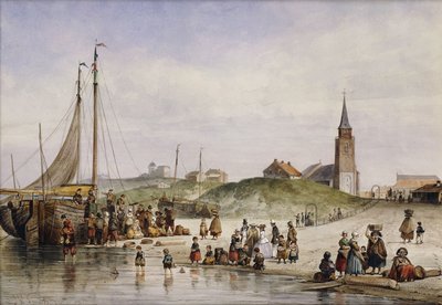 1857 के टाउन बियॉन्ड के साथ एक समुद्र तट पर फिशरफ़ोक द्वारा जोहान जेरार्ड स्मट्स