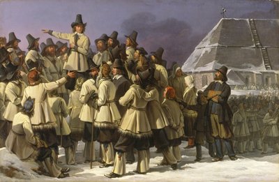 1836 में मोरा के दलारना से पुरुषों को संबोधित करते हुए स्वीडन के राजा गुस्ताव वासा द्वारा जोहान गुस्ताफ सैंडबर्ग