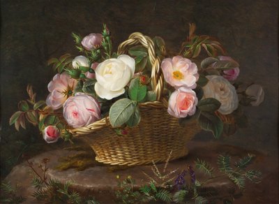 फूलों के साथ टोकरी, सी। 1843। द्वारा Johan Laurentz Jensen