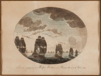 26 जुलाई 1789 को ऑलैंड का नौसैनिक युद्ध, c. 1790. द्वारा जोहान पेट्टर क्यूमेलिन