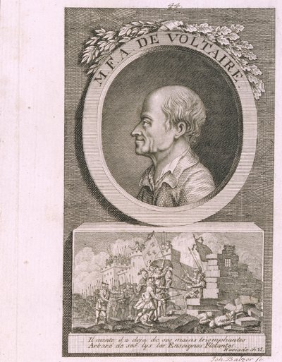 लेखक, निबंधकार और दार्शनिक फ्रेंकोइस मैरी एरोएट डे वोल्टायर 1694-1778 का चित्र द्वारा जोहान बेलजर