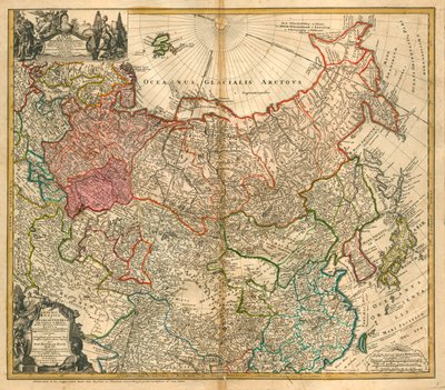 रूस, रूसी साम्राज्य के मानचित्र और Tartary के पूरे से दोनों बड़े और एशियाई की तुलना में छोटे और द्वारा जोहान बैप्टिस्टा होमन