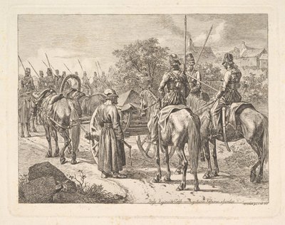 रेजिमेंटल कैसोन, 1815 को एस्कॉर्ट करते हुए कोसैक्स। द्वारा जोहान क्रिश्चियन एरहार्ड