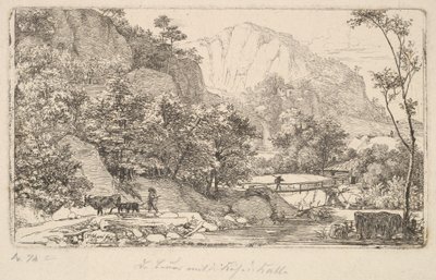 बर्कट्सगैडेन, 1818 के पास ऊंटबर्ग में गाय और बछड़े के साथ किसान। द्वारा जोहान क्रिश्चियन एरहार्ड