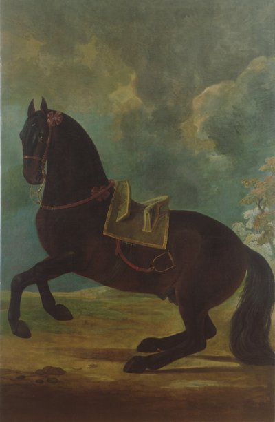 स्पेनिश काठी के साथ बे स्टैलियन द्वारा Johann Georg Hamilton