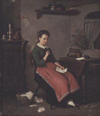 प्रेम पत्र लिखने वाली युवा लड़की द्वारा Johann Georg Meyer von Bremen