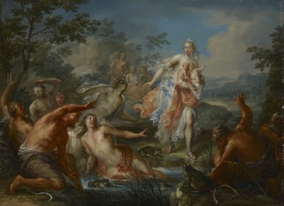 लैटोना ने लाइकियन किसानों को मेंढक में बदल दिया, c.1730 (तांबे पर तेल) द्वारा जोहान जॉर्ज प्लेटजर