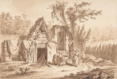 1769 में एक झोपड़ी के सामने धोबी। द्वारा जोहान जॉर्ज विले