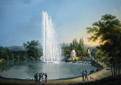 द ग्रेट फाउंटेन, c.1820 (कलर लिथो) द्वारा जोहान हेनरिक ब्लुलर