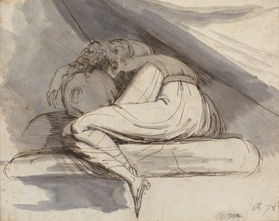 महिला बैठी हुई, सिकुड़ी हुई द्वारा Johann Heinrich Füssli