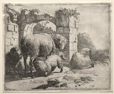 भेड़ आर्क के खंडहर के पास, 1665। द्वारा जोहान हेनरिक रोज