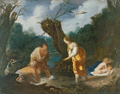 लाटोना ने किसानों को मेंढकों में बदल दिया, c.1644 (तांबे पर तेल) द्वारा जोहान हल्समैन