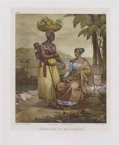 रियो डी जनेरियो की अश्वेत महिलाएं। ब्राजील में सुरम्य यात्रा से, 1835। द्वारा जोहान मोरित्ज़ रुगेंडास