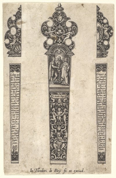 एक शादी के उपलक्ष्य में चाकू के हैंडल के लिए डिज़ाइन, सीए। 1580-1600। द्वारा जोहान थियोडोर डी ब्राय