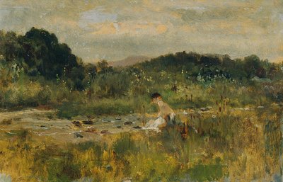 बैठी हुई लड़की के साथ परिदृश्य स्ट्रीम करें द्वारा जोहान टिल द यंगर