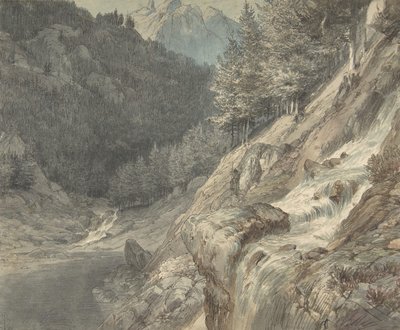 एक नदी के साथ पहाड़ी लैंडस्केप, 1807-63। द्वारा जोहान विल्हेम शिमर