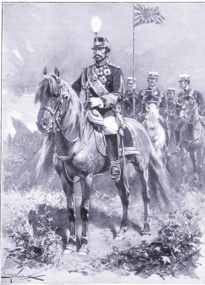 उनकी शाही महिमा: जापान के सम्राट, रूसो-जापानी युद्ध खंड 1, c.1900 के इतिहास से चित्रण द्वारा जोहान्स हरमन बारेंड कोएकोक