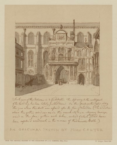 गिल्डहॉल के प्रवेश द्वार का दक्षिण दृश्य, लंदन शहर (लिथो) द्वारा जॉन (बाद) कार्टर