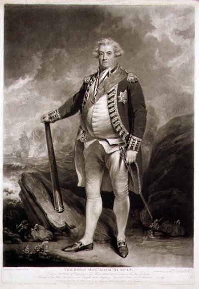 एडम का पोर्ट्रेट, विस्काउंट डंकन (1731-1804) ब्लू स्क्वाड्रन का एडमिरल, जेम्स वार्ड द्वारा उकेरा गया (1769-1859) 1798 (मेजोटिन उत्कीर्णन) द्वारा जॉन (बाद) होपनर