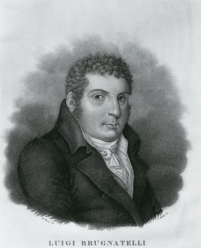 लुइगी वैलेंटिनो ब्रुगनेटेली (1761-1818) का पोर्ट्रेट, इतालवी रसायनज्ञ और इलेक्ट्रोप्लेटिंग के आविष्कारक, रॉबर्टो फोकोसी (1806-1862) द्वारा ड्राइंग के बाद लुइगी राडोस (1773-1840) द्वारा नक़्क़ाशी। द्वारा वाल्टर चार्ल्स मिल्स
