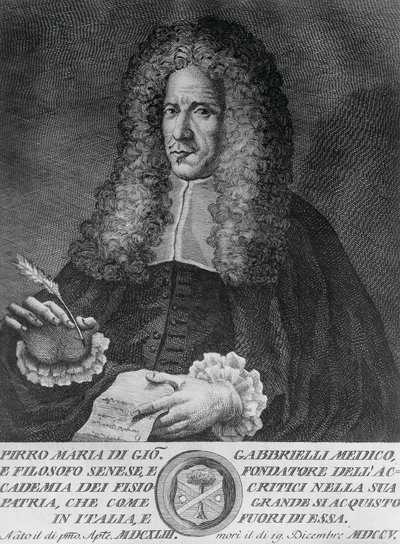 पिरो मारिया गैब्रियेली (1643-1705), इतालवी दार्शनिक, और सैद्धांतिक चिकित्सा और वनस्पति विज्ञान के प्रोफेसर का पोर्ट्रेट, कोसिमो ज़ोची द्वारा उत्कीर्ण (सक्रिय 1740-सीए 1787) द्वारा वाल्टर चार्ल्स मिल्स
