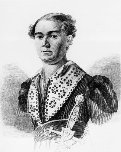वसीली एंड्रीविच कराटीगिन (1802-1853) का पोर्ट्रेट, रूसी अभिनेता, रुस्काया तालिया से उत्कीर्णन, 1825 में प्रकाशित फैडे वेनेडिक्टोविच बुल्गारिन द्वारा एंथोलॉजी द्वारा वाल्टर चार्ल्स मिल्स