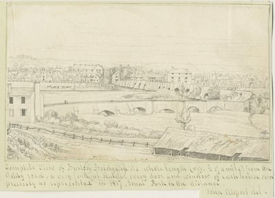 बर्टन-ऑन-ट्रेंट ब्रिज एंड टाउन: पेन ड्राइंग, 1817 द्वारा जॉन ऑलपोर्ट