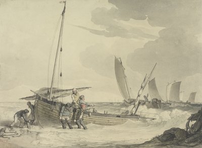 मछुआरे समुद्र से बाहर, c.1810 (कागज पर कलम और स्याही के साथ wc) द्वारा जॉन ऑगस्टस एटकिंसन