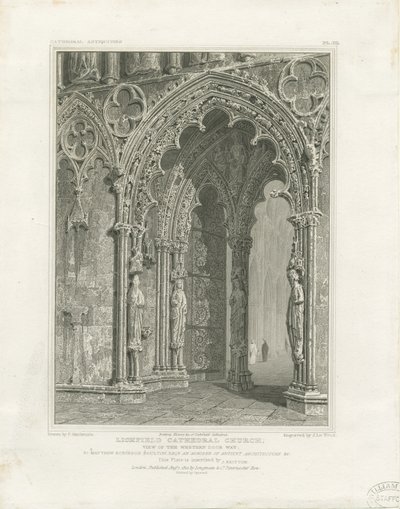 लिचफील्ड कैथेड्रल - पश्चिम द्वार: उत्कीर्णन, एनडी [सी 1820] द्वारा जॉन ब्रिटन