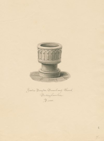 बकिंघमशायर - ड्रेटन ब्यूहैम्प चर्च: सीपिया ड्राइंग, 1838 द्वारा जॉन बकलर