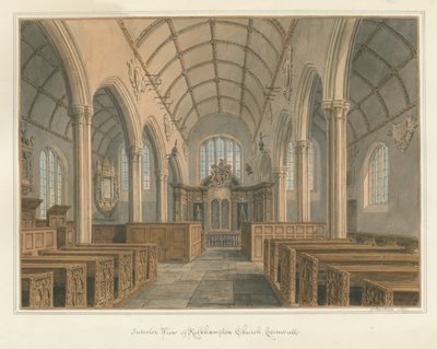 कॉर्नवाल - किल्कमटन चर्च - आंतरिक दृश्य, 1827 द्वारा जॉन बकलर