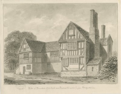 डिम्सडेल ओल्ड हॉल: सीपिया ड्राइंग, 1841 द्वारा जॉन बकलर