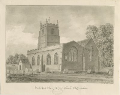 एलफोर्ड चर्च: सीपिया ड्राइंग, 1838 द्वारा जॉन बकलर