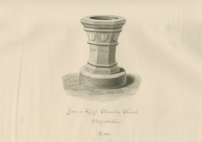 किंग्स ब्रोमली चर्च में फ़ॉन्ट: सीपिया ड्राइंग, 1839 द्वारा जॉन बकलर
